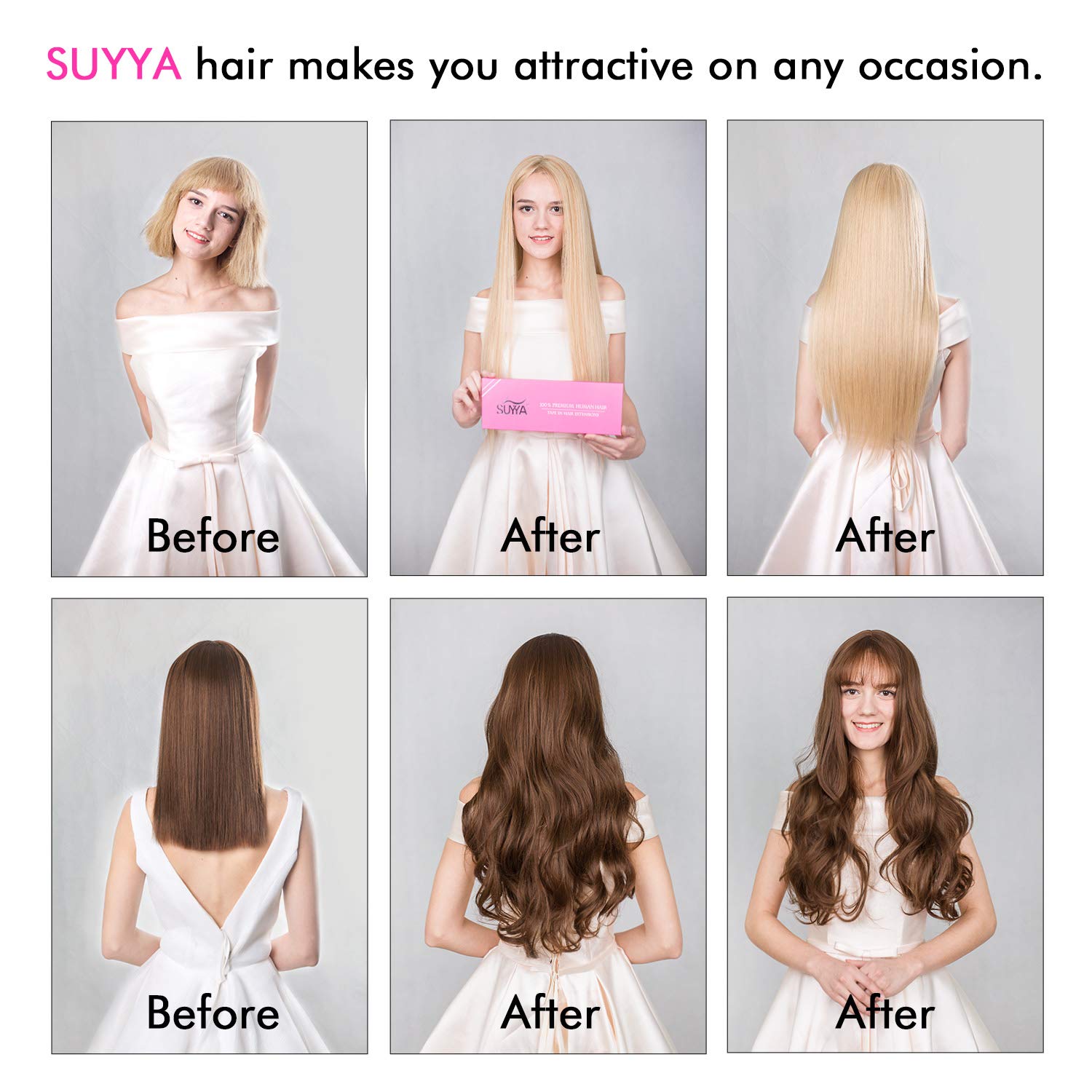 SUYYA – Extensiones de cabello humano adhesivas extensiones de cabello adhesivas, invisibles, lacias y sin costuras 20 unidades de 1.76 onzas, 18
