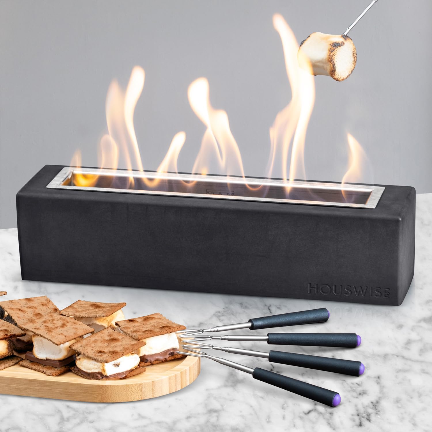 Houswise Fogata de mesa – Mesa de hormigón para exteriores e interiores, kit de fabricante de olores, fogata de mesa, pequeña chimenea portátil para
