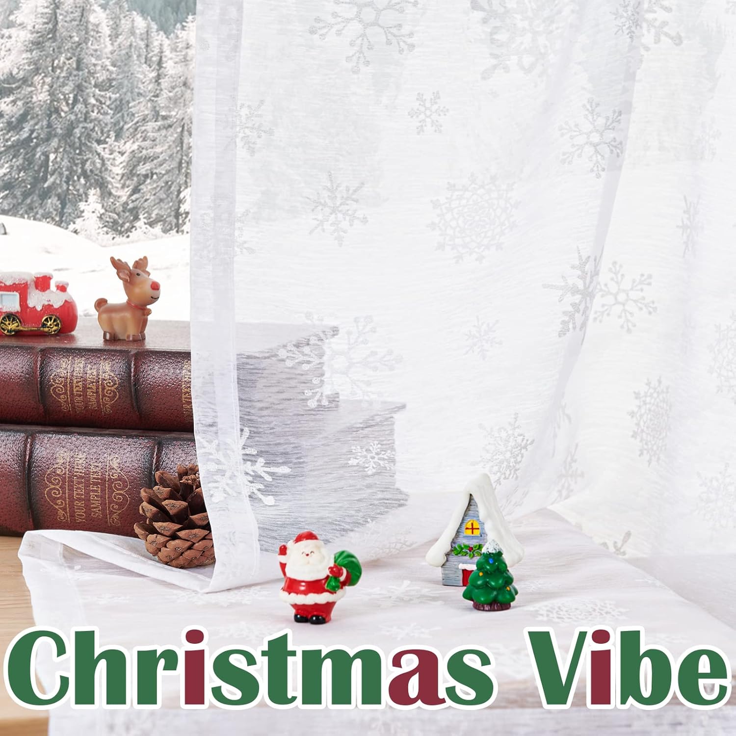 jinchan Cortinas de Navidad transparentes blancas con diseño de copo de nieve de 54 pulgadas de largo para dormitorio, cortinas de nieve con