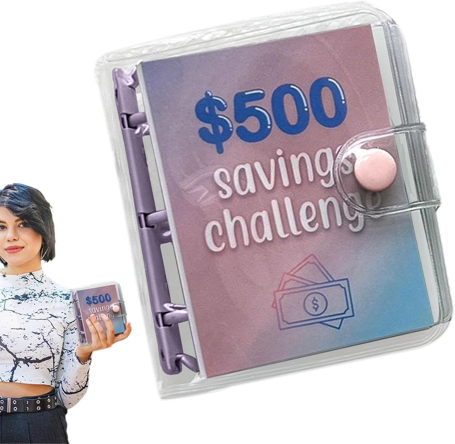 Carpeta de desafío de ahorro de 500 ahorros, carpeta de ahorro de dinero, libro de desafíos de ahorro con sobres, desafío de ahorro de sobres, mini