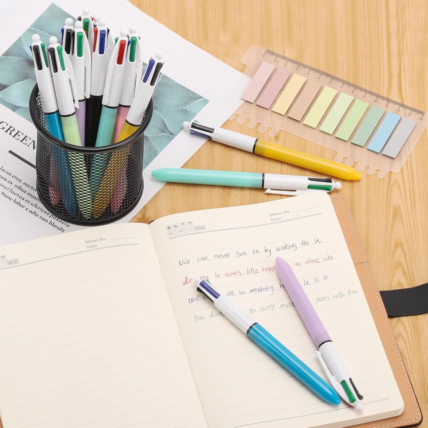 14 bolígrafos multicolor 4 en 1, punta media de 0.039 pulgadas, retráctil de color para diario y profesores, estudiantes, regalo para niños
