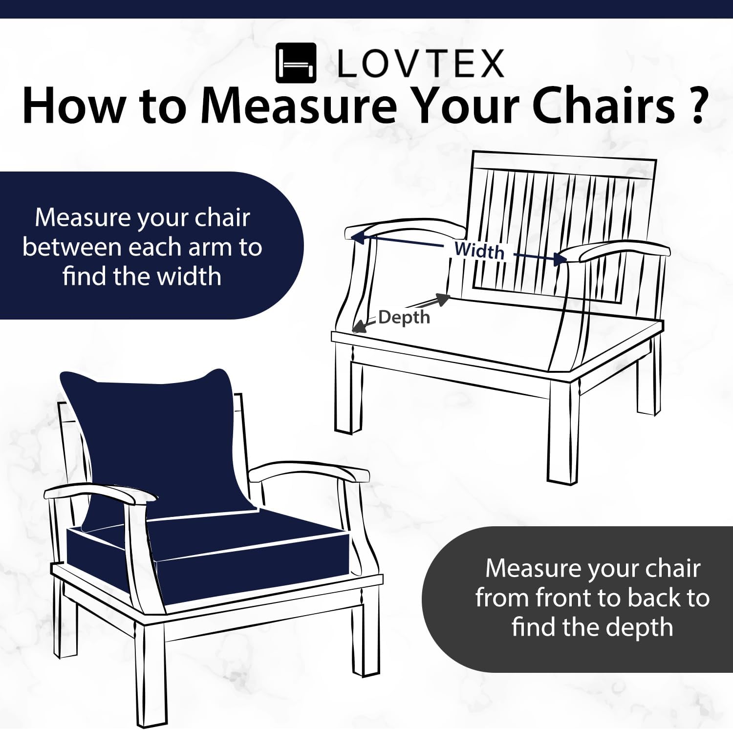 LOVTEX Juego de cojines de asiento profundo para exteriores, resistentes al agua, 24 x 24 pulgadas, cojines para sillas de patio para muebles de