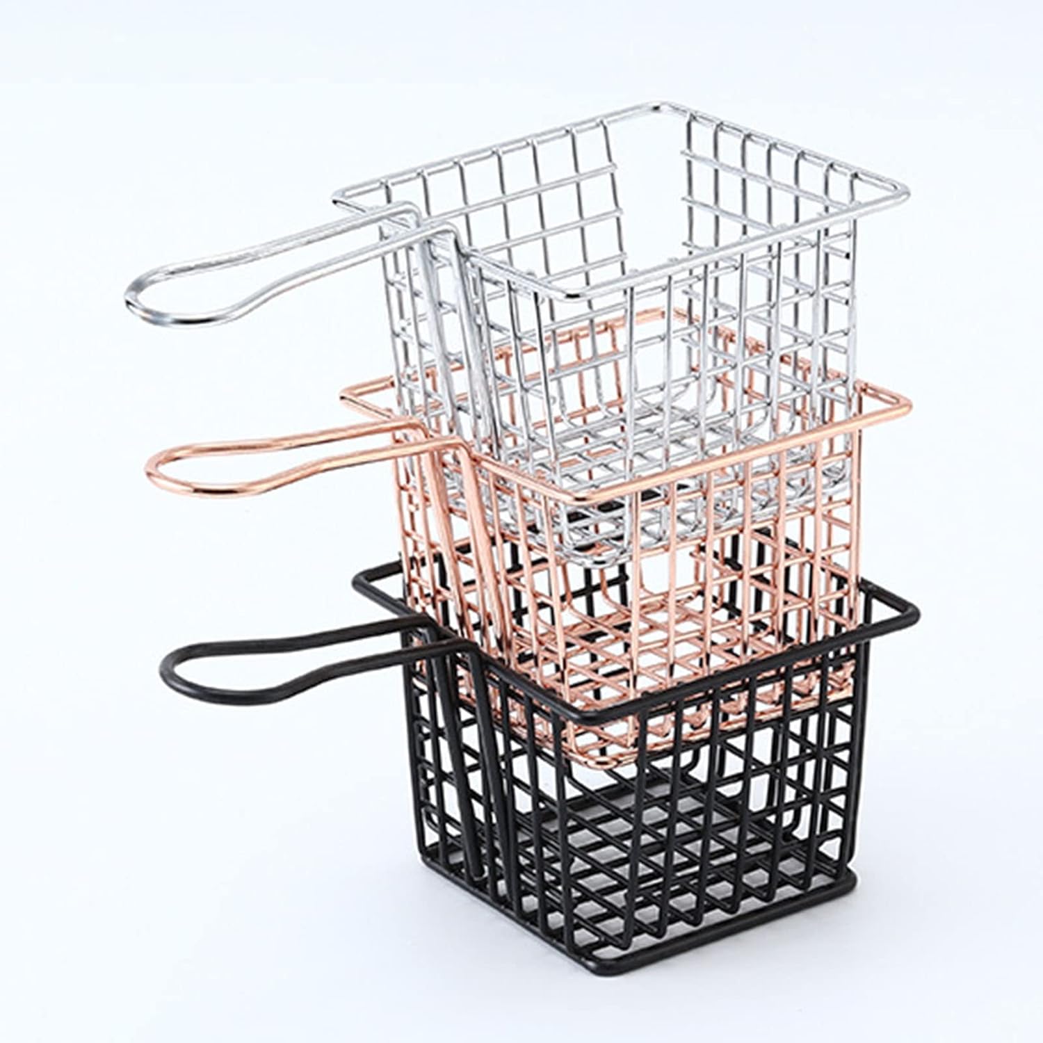 Mini cesta cuadrada para papas fritas, soporte de metal para servir papas fritas, cestas de presentación de alimentos para restaurante casero