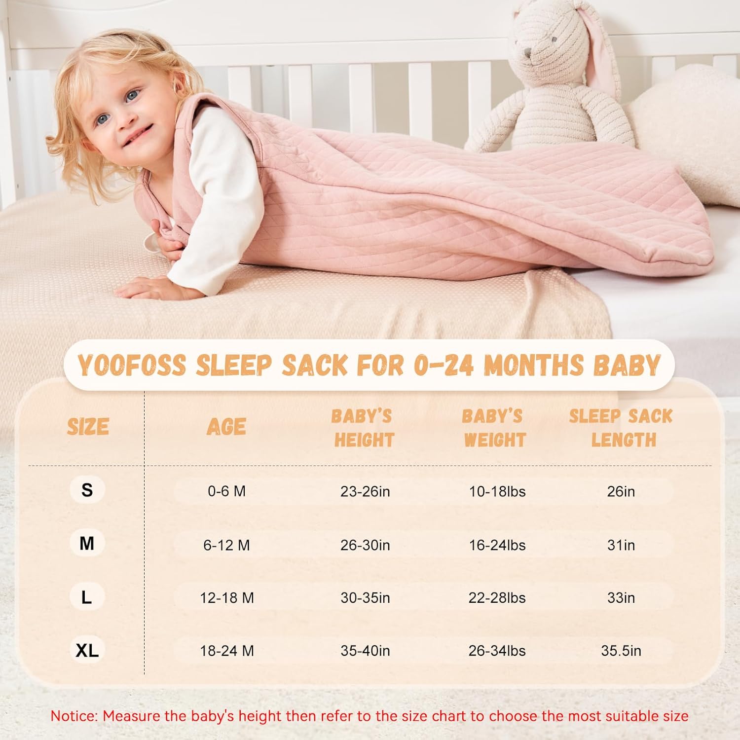 Yoofoss TOG 2.5 – Saco de dormir para bebé de 12 a 18 meses, 100 % algodón, con cremallera de 2 vías, cálido saco de dormir acolchado