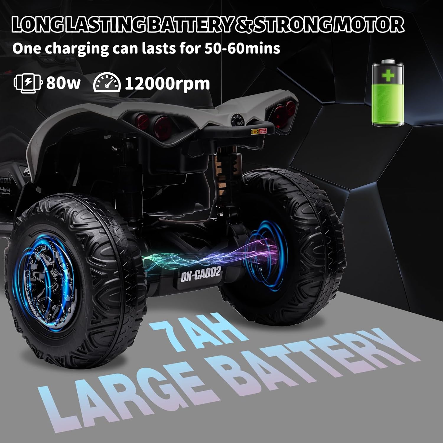 GAOMON Vehículo eléctrico para niños, 12 V, con licencia BRP Can-am de 4 ruedas, con luces LED, suspensión de resorte, Bluetooth, música, USB,