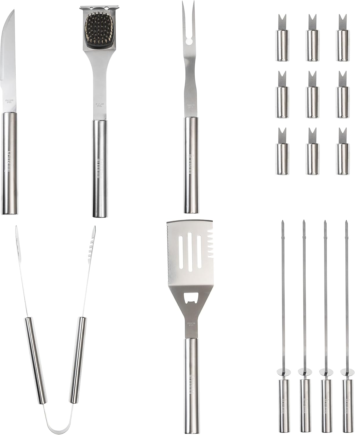 Juego de herramientas para barbacoa, 18 piezas de acero inoxidable, utensilios de barbacoa resistentes y accesorios para asar con estuche de