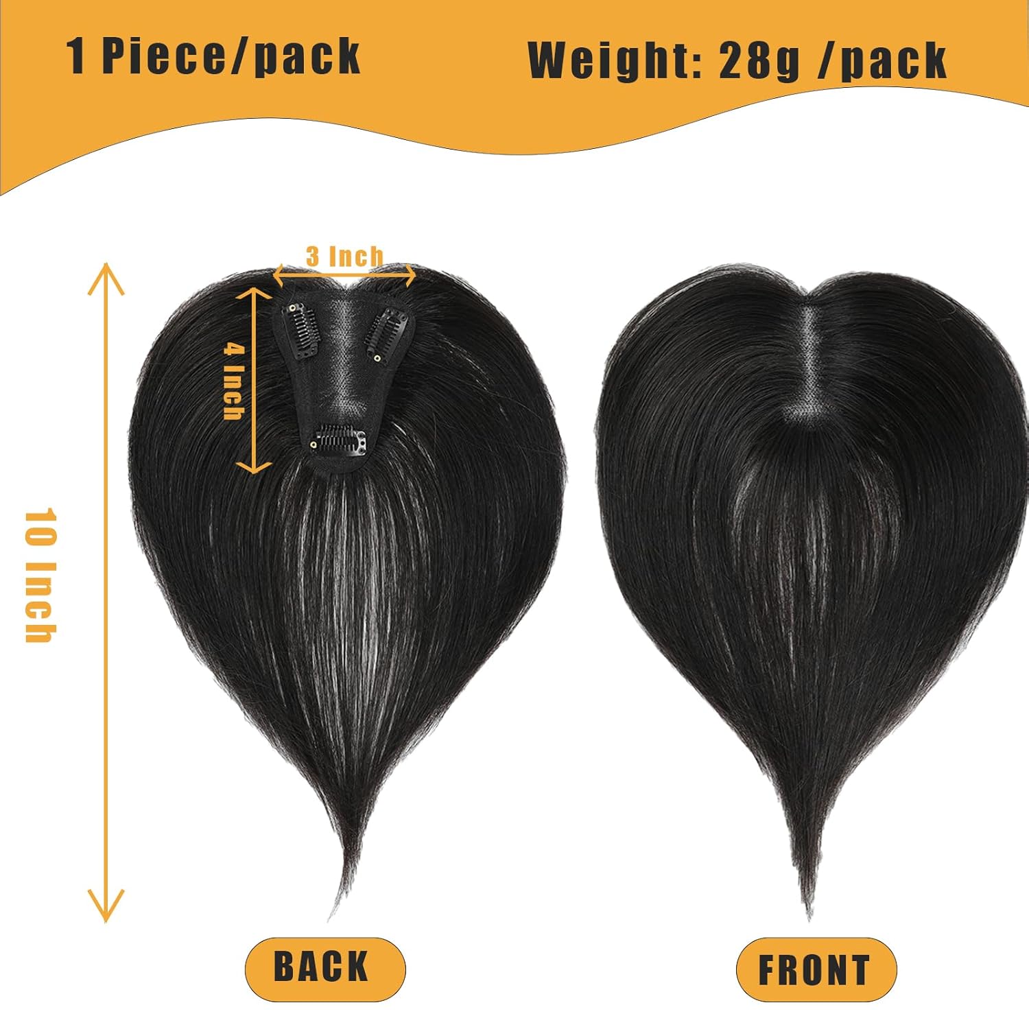 Toppers de cabello 100% humano para mujeres con cabello fino de 10 pulgadas, pieza de cabello con clip de 10 pulgadas, sin flequillo, piezas de