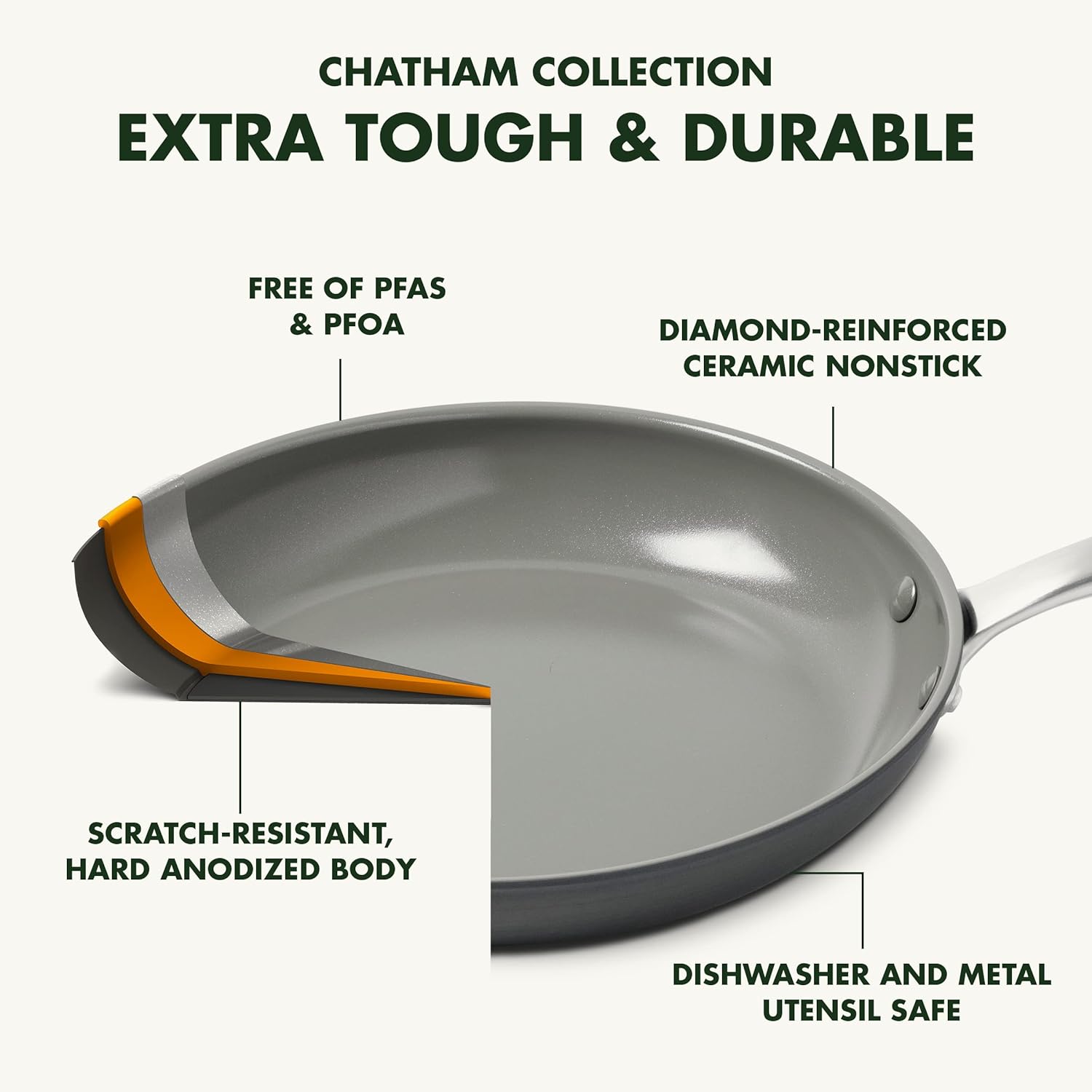 GreenPan Chatham – Wok antiadherente de cerámica saludable, 11 pulgadas, gris