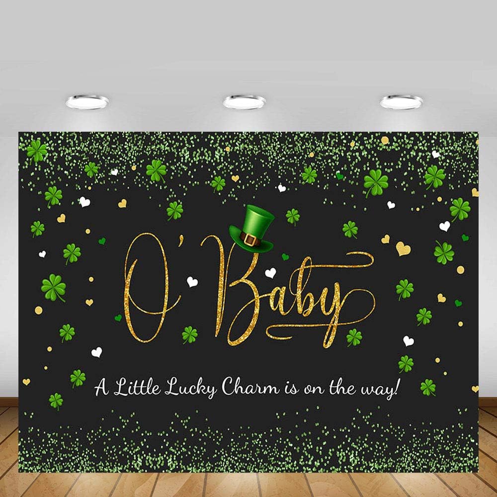 MEHOFOND Decoración de fiesta de baby shower de 7 x 5 pies para el Día de San Patricio, pancarta de fondo de fotos con confeti verde, trébol dorado,