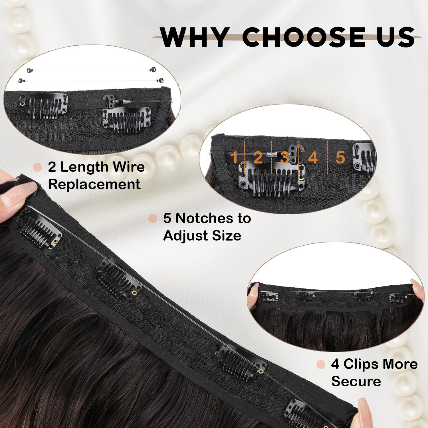 Extensiones de cabello tipo halo de 20 pulgadas, con alambre invisible, largo, ondulado, color marrón degradado, extensiones de cabello para mujer,