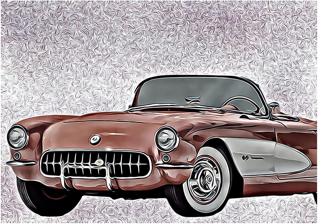 Tarjeta de felicitación de cumpleaños con pintura digital clásica Corvette en el interior dice (Feliz cumpleaños!)
