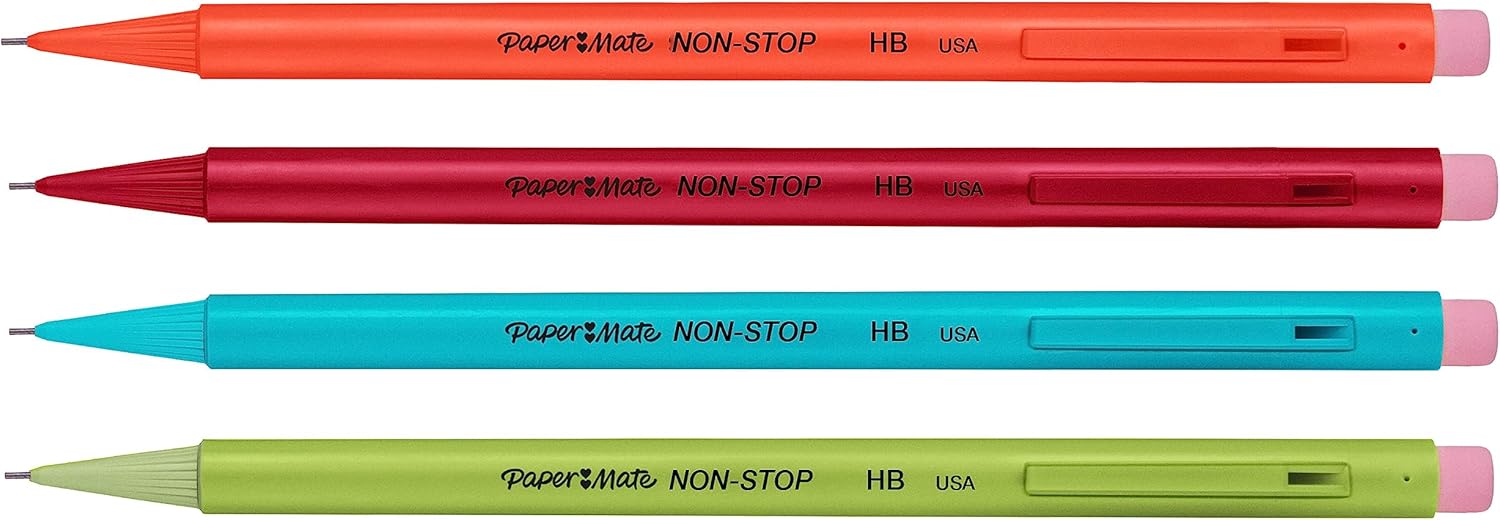 Paper Mate Portaminas sin parar  0.028 in  HB #2  Varios colores de barril de neón  4 unidades