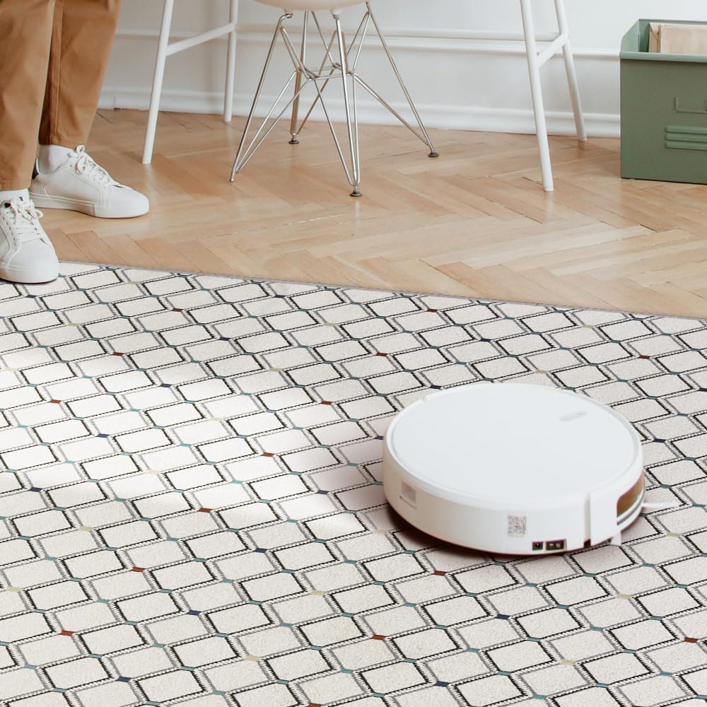Matace Alfombra bohemia lavable, antideslizante, delgada, de felpilla, ligera, para sala de estar, dormitorio, baño, cocina (5 x 8 pies, crema)