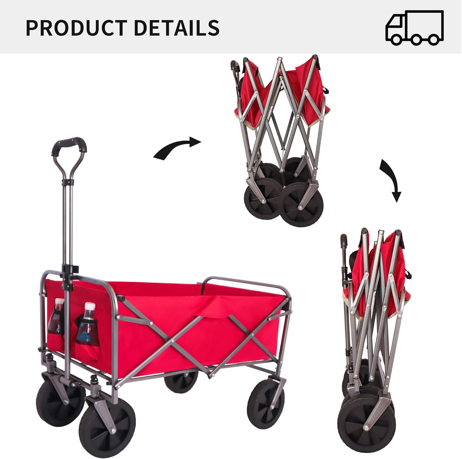 Carro plegable micro multiusos para jardín al aire libre, carrito plegable para acampar, rojo