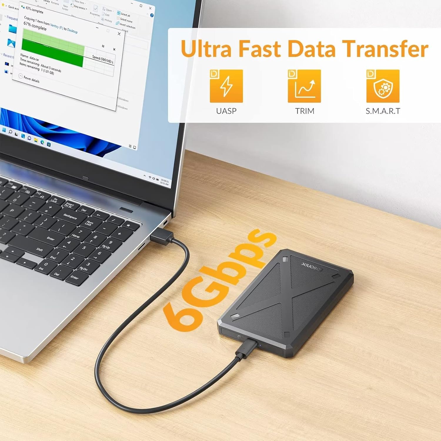 iDsonix – Carcasa para disco duro de 2.5 pulgadas, 6Gbps USB 3.1 a SATA III sin herramientas, para disco duro externo de 0.276 in0.374 in 2.5″ HDD