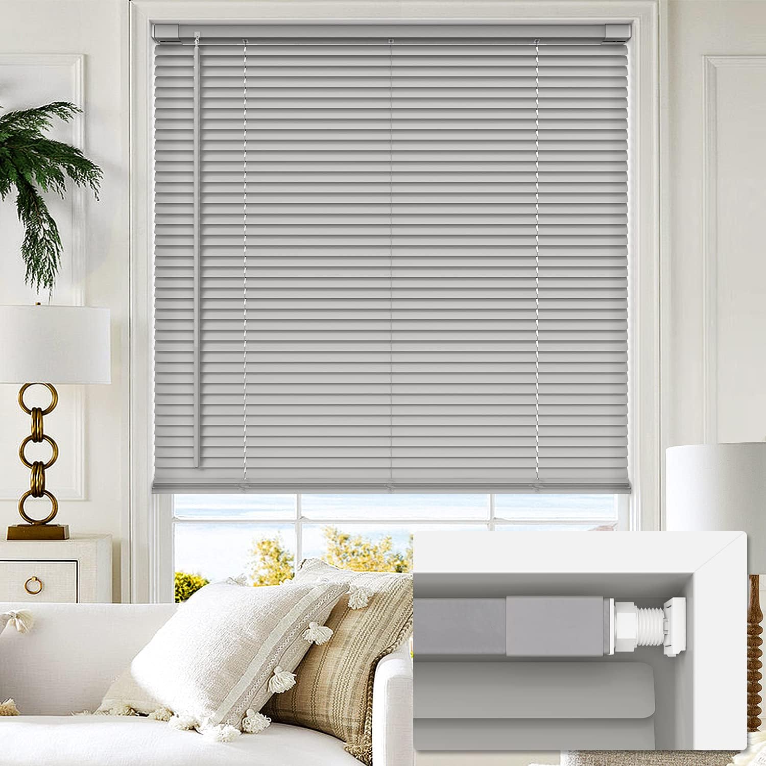 Mini persianas horizontales de vinilo sin cordón, sin herramientas, sin taladro, de 1 pulgada, persianas que filtran la luz para ventanas, persianas