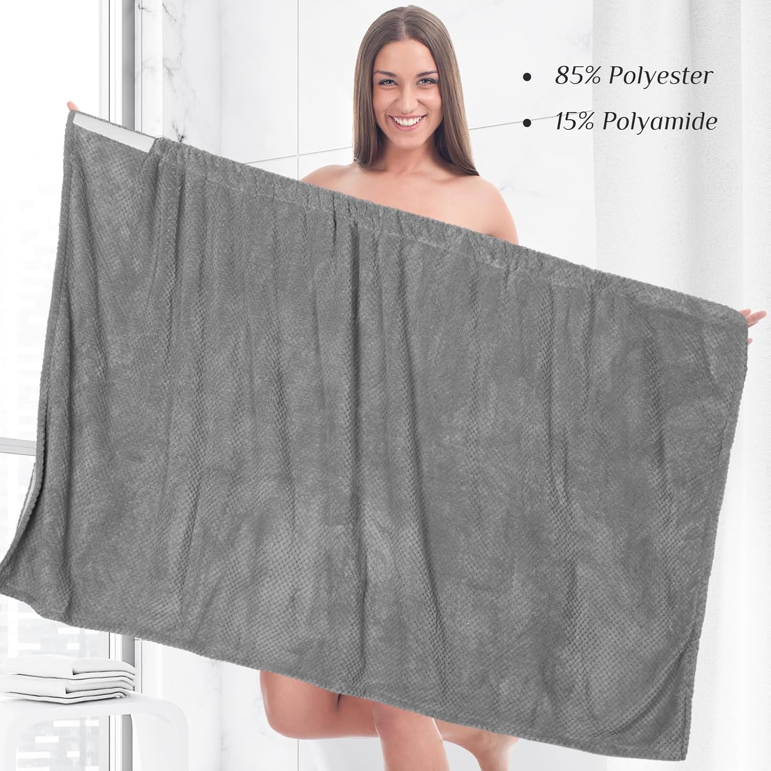 2 toallas envolventes para mujer, bata de spa ligera con cierre ajustable, parte superior elástica, bata de baño suave, envoltura de spa (gris, M)