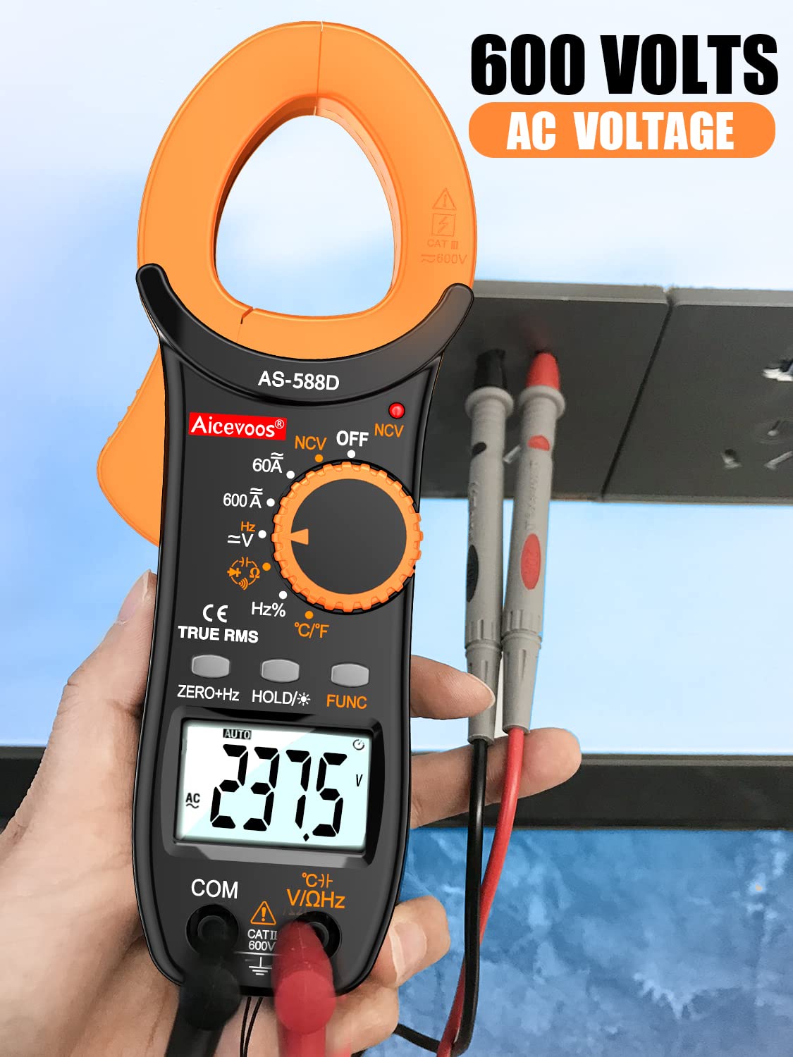 Aicevoos Abrazadera digital 588D 6000 cuenta con amplificador de voltaje de rango automático, mide voltaje y corriente CACC, diodos de resistencia