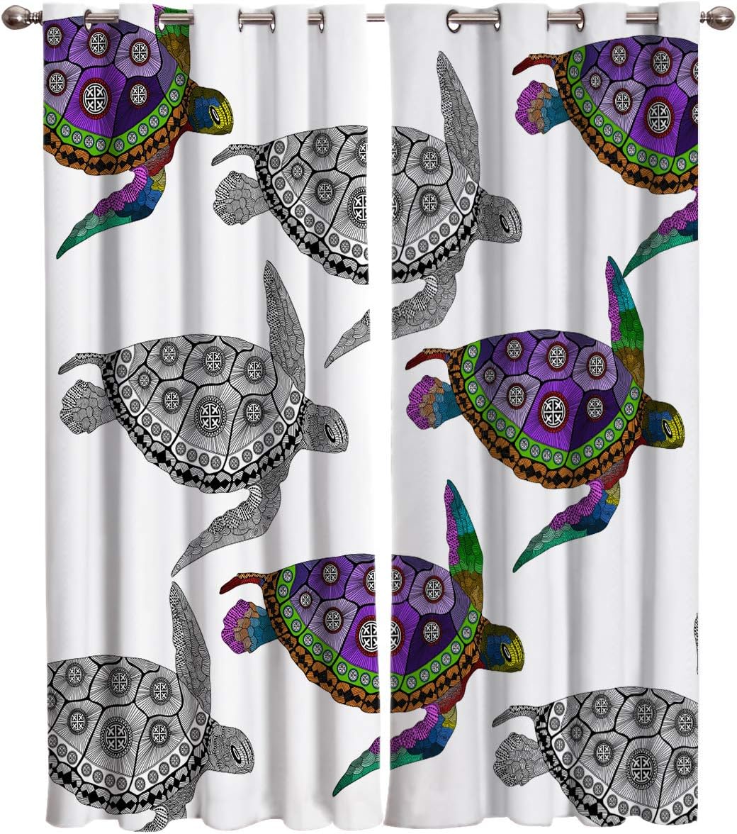 FortuneHouse – Cortinas opacas térmicas con diseño de tortuga marina, con ojales de metal sólidos, elegantes cortinas para habitación, ventana, para