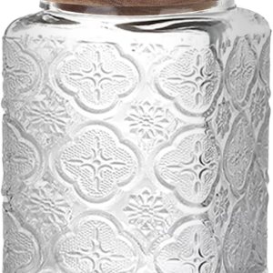 Tarro decorativo de vidrio vintage para encimera de cocina, tarro de almacenamiento hermético con tapa de madera, para galletas, dulces, granos de Tarro decorativo de vidrio vintage para encimera de cocina, tarro de almacenamiento hermético con tapa de madera, para galletas, dulces, granos de