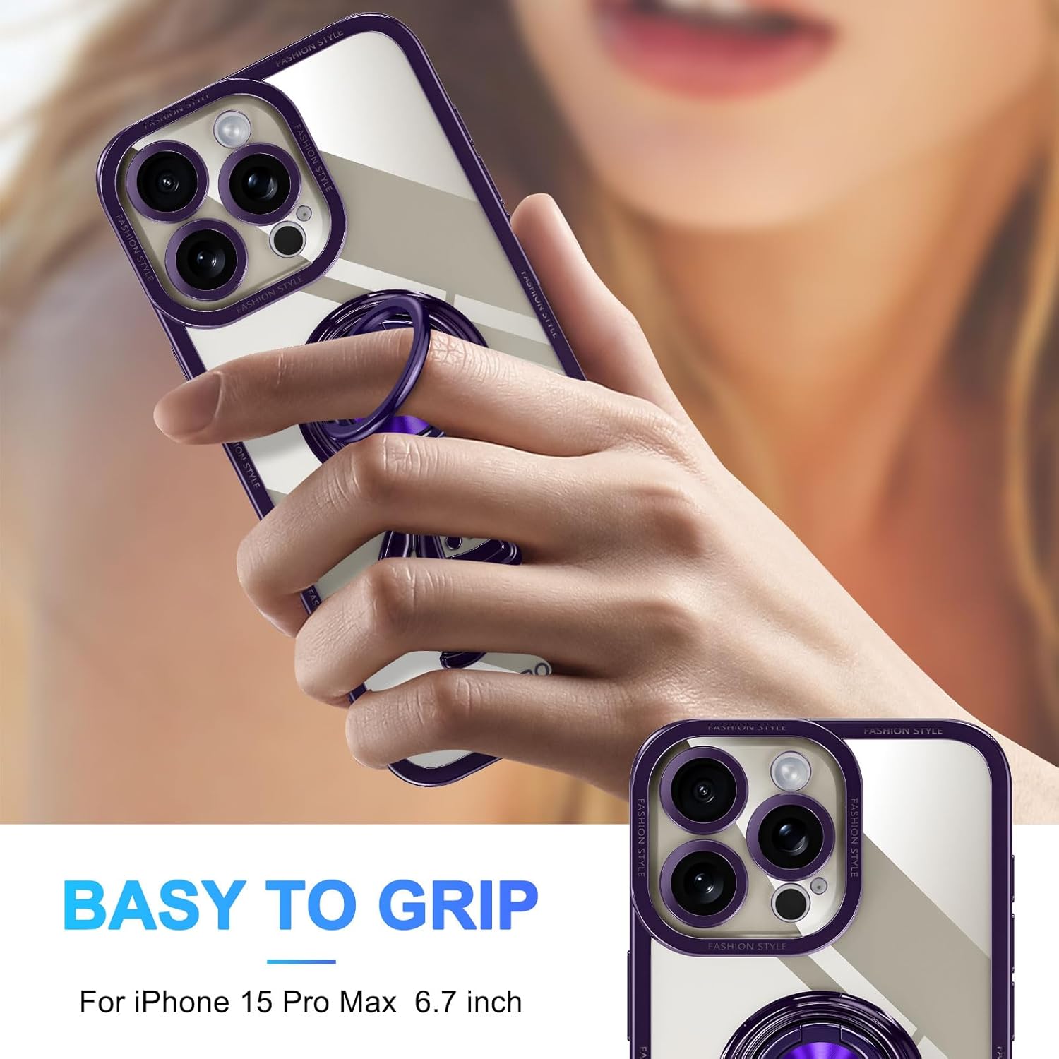 Lontect Funda para iPhone 15 Pro Max a prueba de golpes, protección de cuerpo completo, soporte de anillo de astronautas, protección delgada y