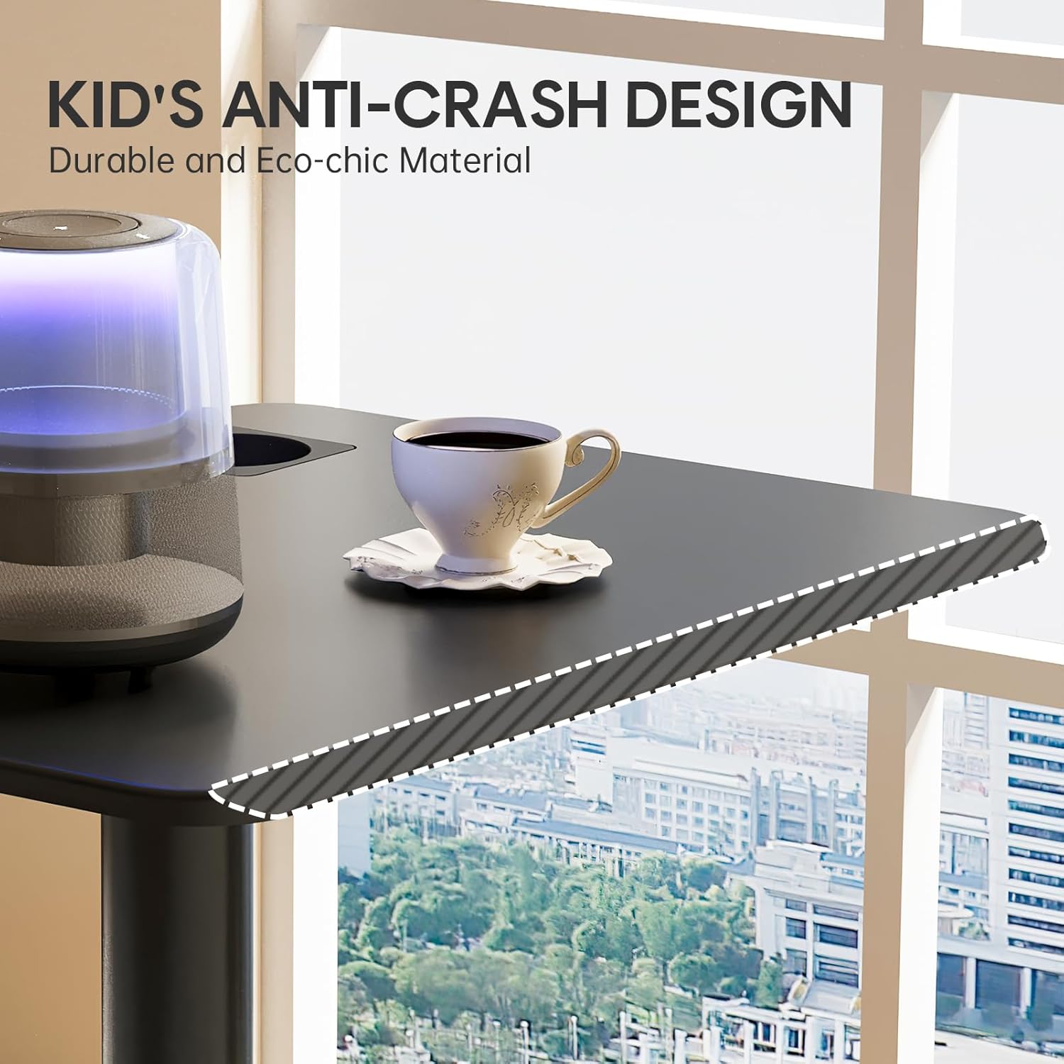 JYLH JOYSEEKER Escritorio móvil de pie, escritorio de pie con soporte para tazas, escritorio móvil con ruedas, altura ajustable, escritorio portátil