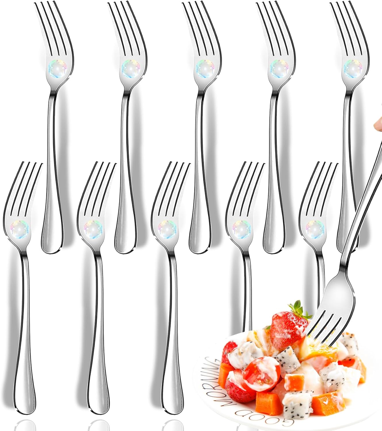 Tenedores, tenedores de ensalada, juego de 10 tenedores de cubiertos de acero inoxidable de grado alimenticio, tenedores de mesa, tenedores de