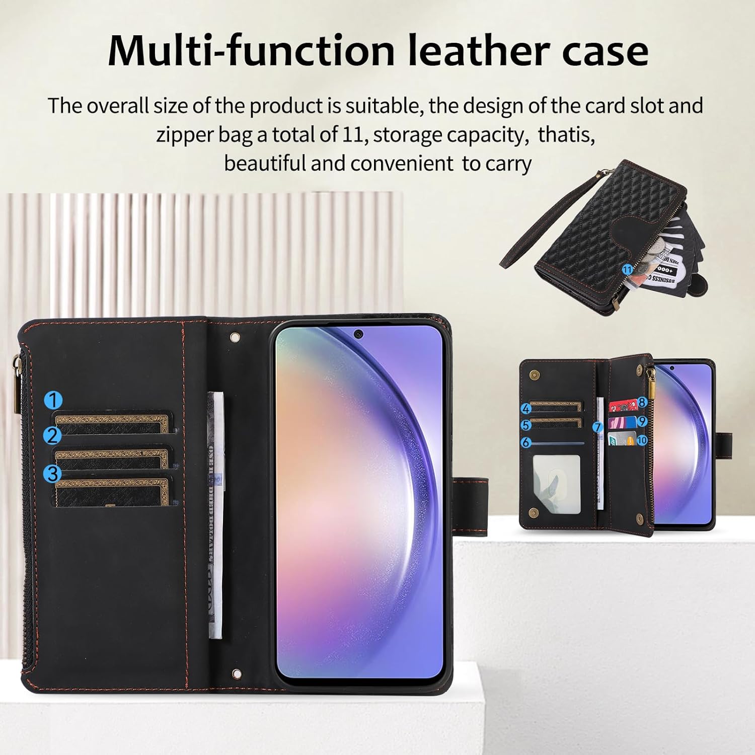 Asuwish Funda de teléfono para Samsung Galaxy A54 5G Funda tipo cartera con protector de pantalla de vidrio templado y correa cruzada para la muñeca