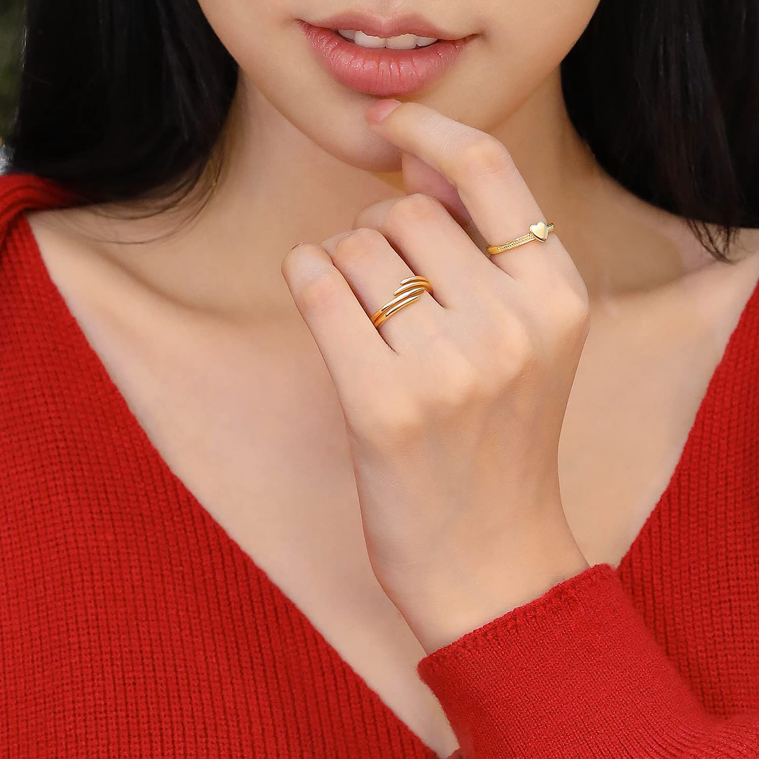 Meissa Sterling Silver Thumb Ring for Women Hug Rings Handmade Stackable Band Index Finger RIng Size Adjustable (Rose Gold)