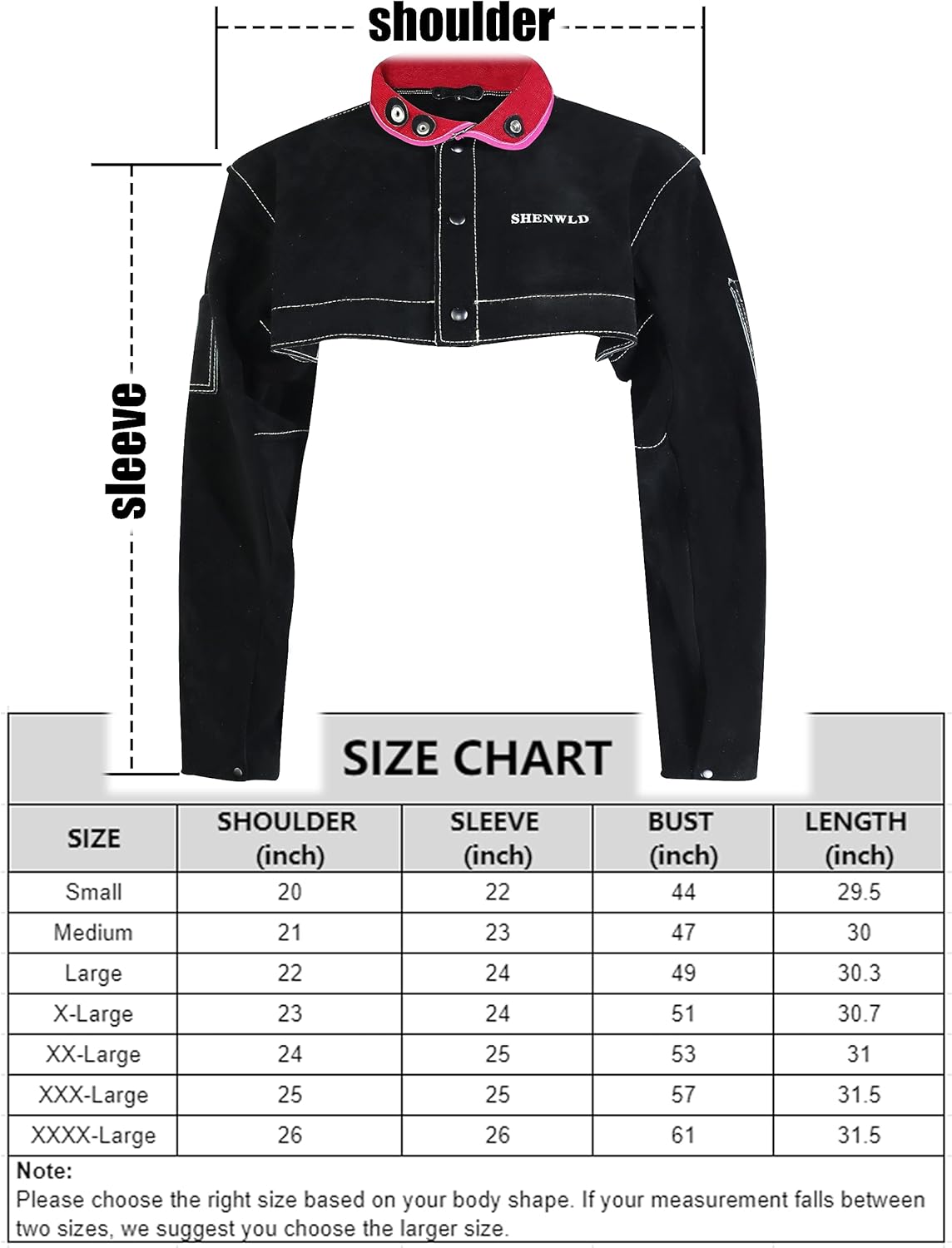 shenwld Equipo de soldadura de cuero resistente, media chaqueta, manga de capa de soldadura, resistente al calor a la llama para una máxima seguridad