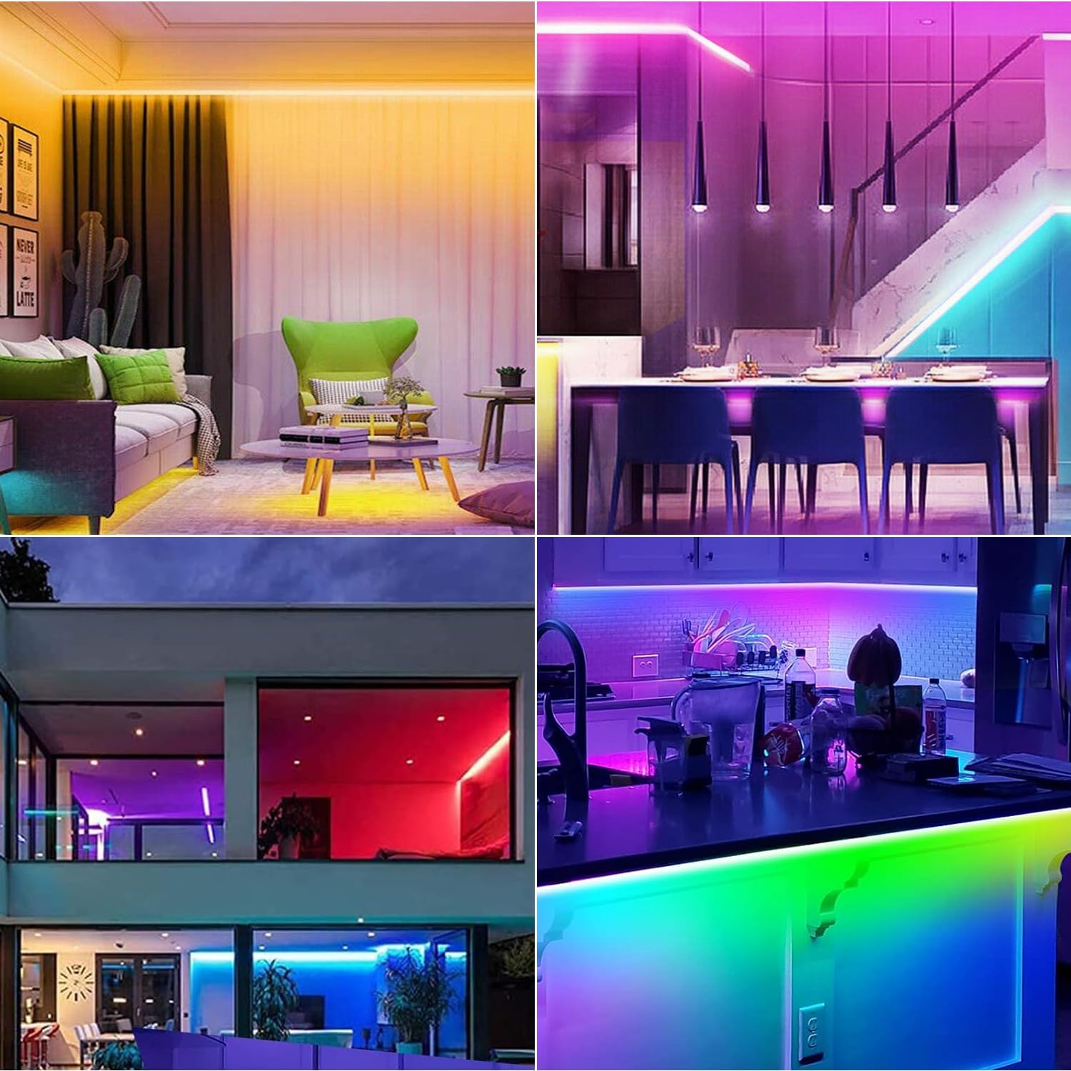 Tasodin RGBIC – Tira de luces LED para dormitorio, kit de tiras de luces LED que cambian de color con control remoto, 16.4 pies, 5050, flexible,
