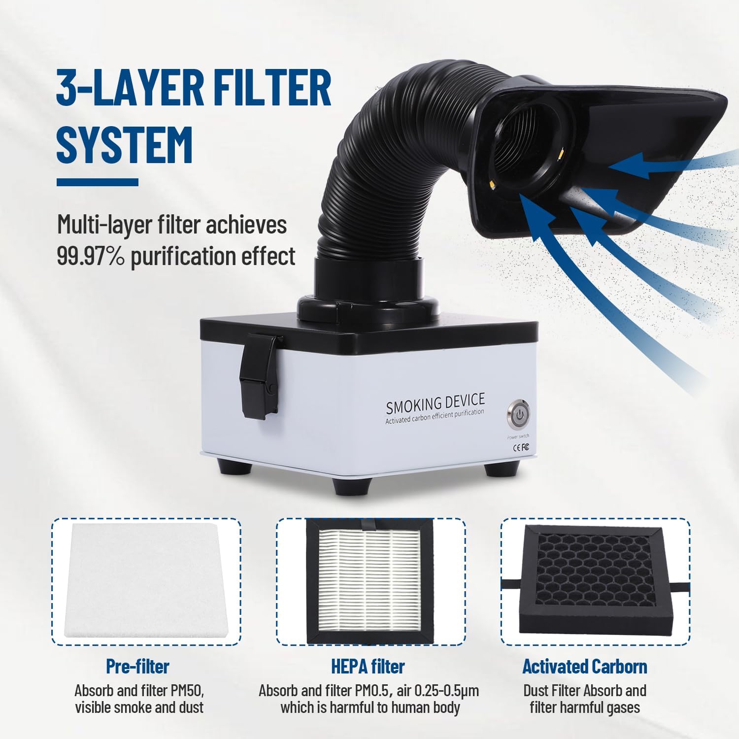 PRECIPETTE Extractor de humos de soldadura, manguera de succión fuerte, absorbente de humo para soldadura, filtro portátil para soldadura, equipo de