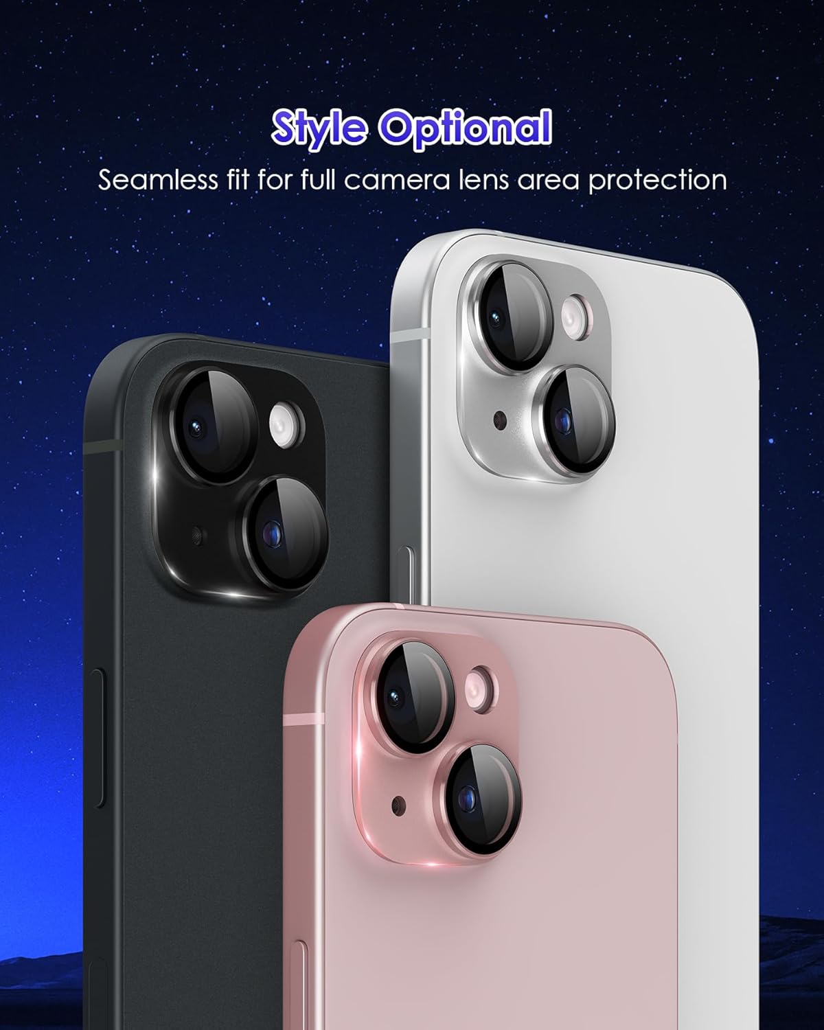 Para iPhone 15 PlusiPhone 15 Protector de lente de cámara Metal Plus Anillo de aleación de aluminio 9H Pantalla de vidrio templado Funda de cámara