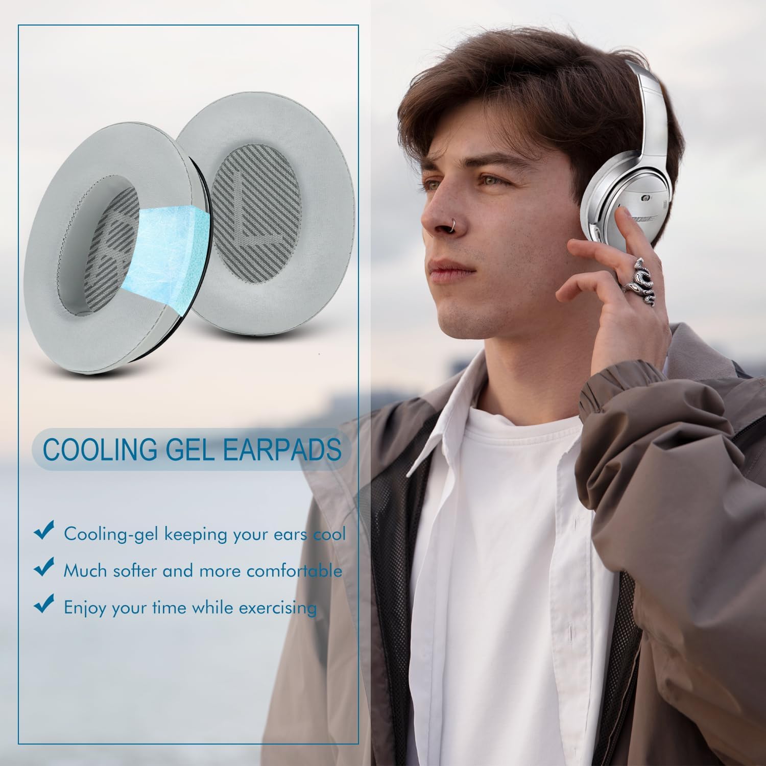 Almohadillas de repuesto de gel refrescante, almohadillas para los oídos Bose QuietComfort 35 (QC35) y Quiet Comfort 35 II (QC35 II) y más, espuma