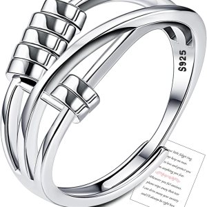 Anillo de ansiedad de plata de ley para hija con tarjeta inspiradora, anillos ajustables S925 para ansiedad para mujeres, anillo giratorio de Anillo de ansiedad de plata de ley para hija con tarjeta inspiradora, anillos ajustables S925 para ansiedad para mujeres, anillo giratorio de
