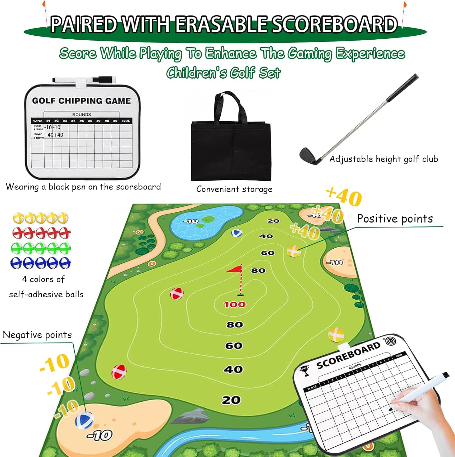 Alfombrilla de juego de astillado de golf, juegos de chips, juego de golf de práctica pegajosa para adultos y niños, para interiores y exteriores,