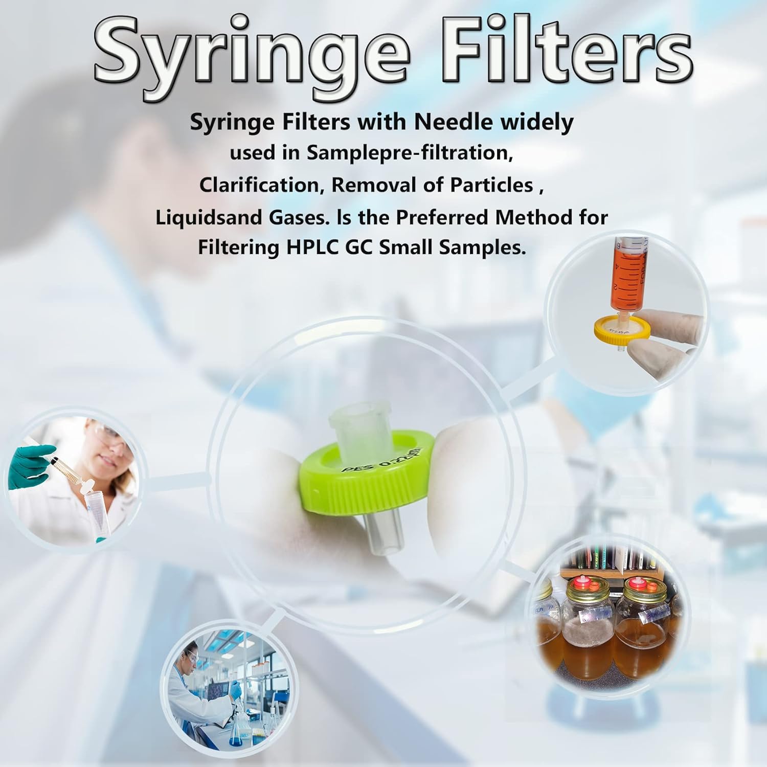 100 filtros de jeringa, filtración hidrofóbica de PTFE, 0,22 um micrones, tamaño de poro, 0.512 in, diámetro de membrana, disco de membrana de PTFE