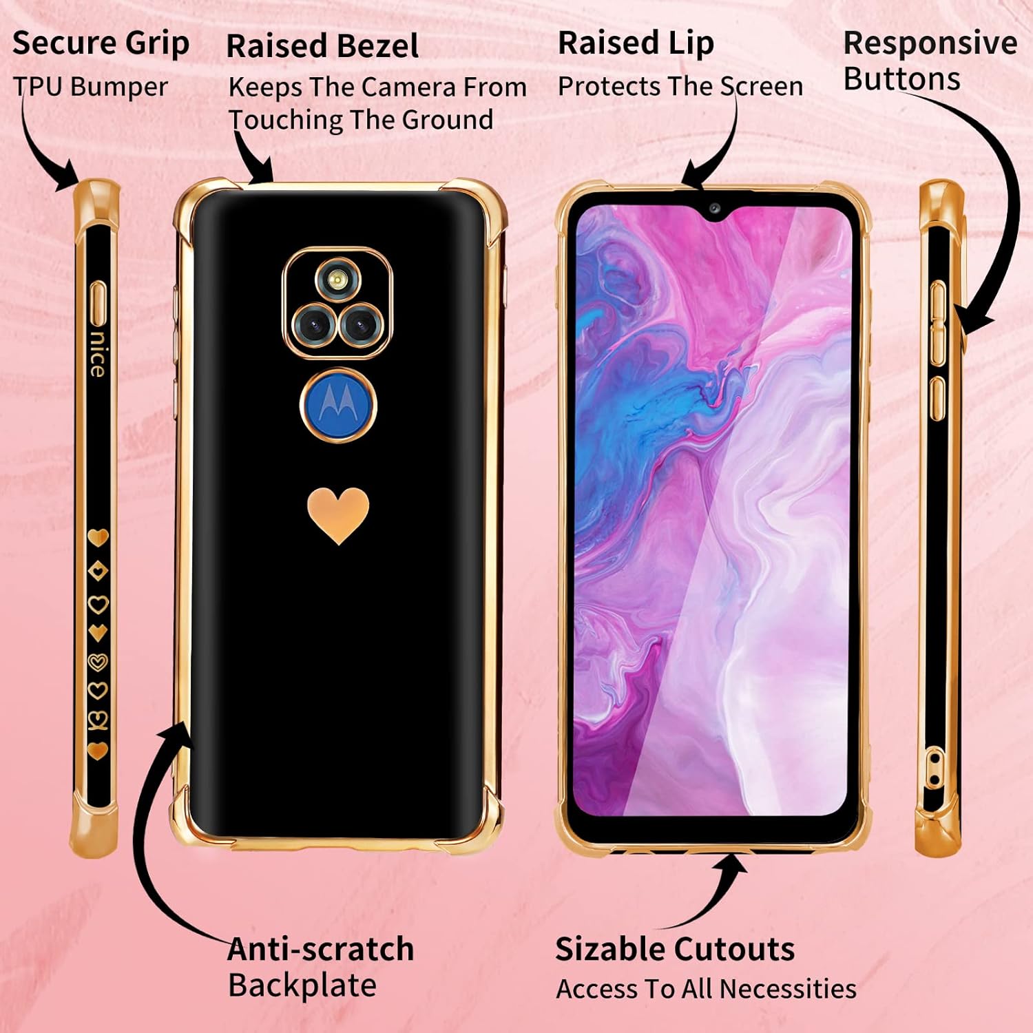 Shorogyt Funda de corazón para Motorola Moto G Play 2021 de 6.5 pulgadas para mujer, bonito diseño estético de corazones de amor, diseño femenino,