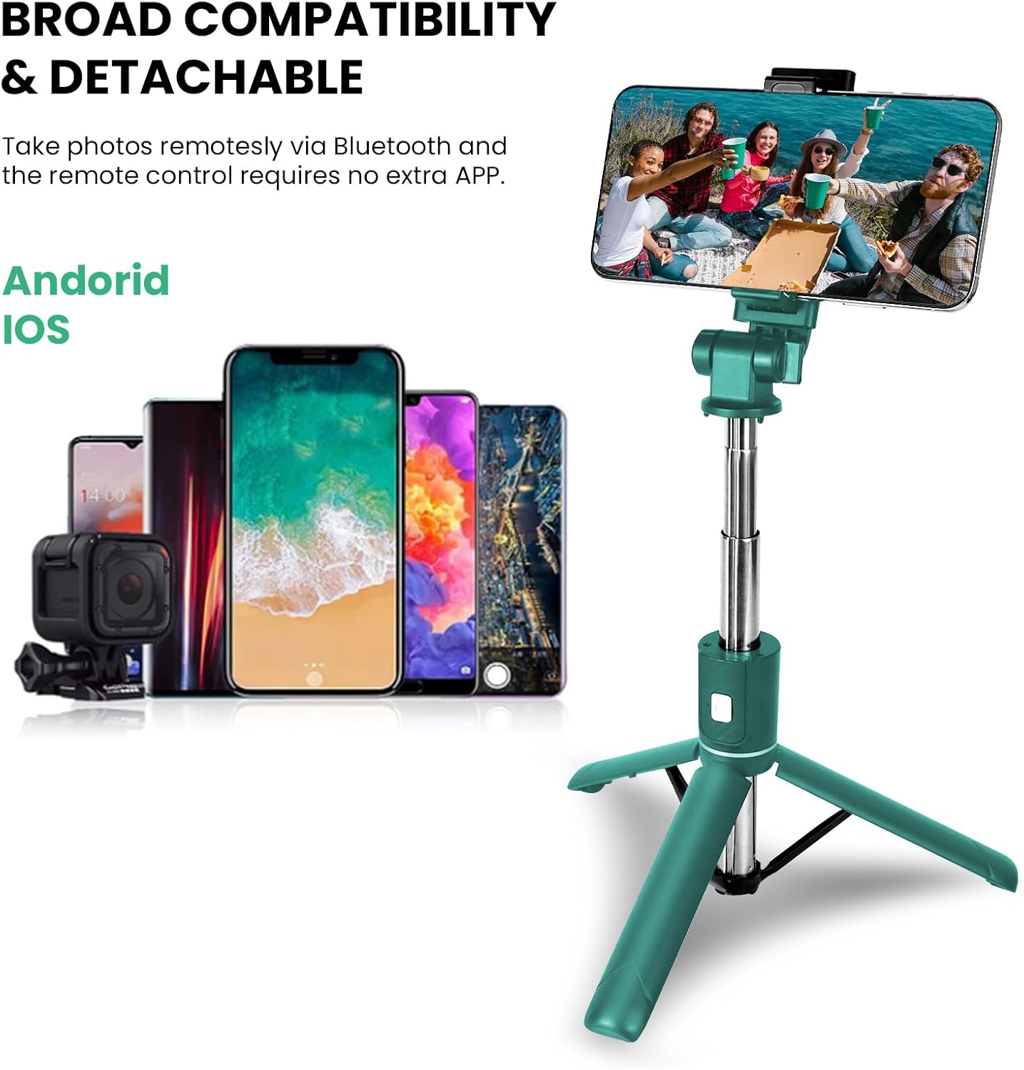 Palo selfie para iPhone trípode con control remoto inalámbrico extensible, trípode extensible para selfie stick para iPhone y Android, para viajes