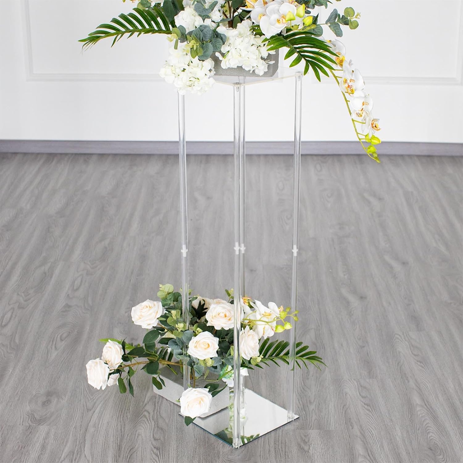 Efavormart – Jarrón de acrílico transparente de 40 pulgadas con base de espejo, columna de boda para centros de mesa con tapa y base intercambiables