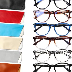 Henotin Paquete de 6 lentes de lectura para mujeres y hombres, bloqueo de luz azul, elegantes lectores de computadora con funda de cuero Henotin Paquete de 6 lentes de lectura para mujeres y hombres, bloqueo de luz azul, elegantes lectores de computadora con funda de cuero