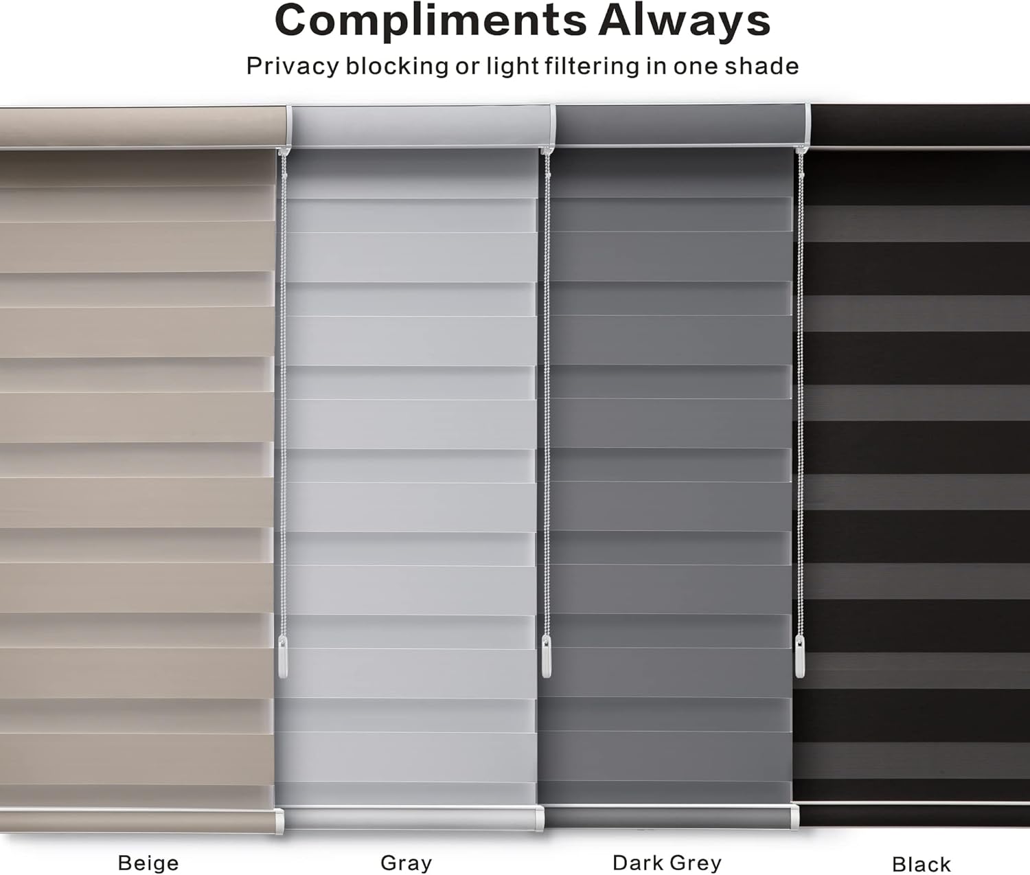 Persianas enrollables con diseño de cebra personalizadas, persianas de doble capa con control de luz para día y noche (gris claro)