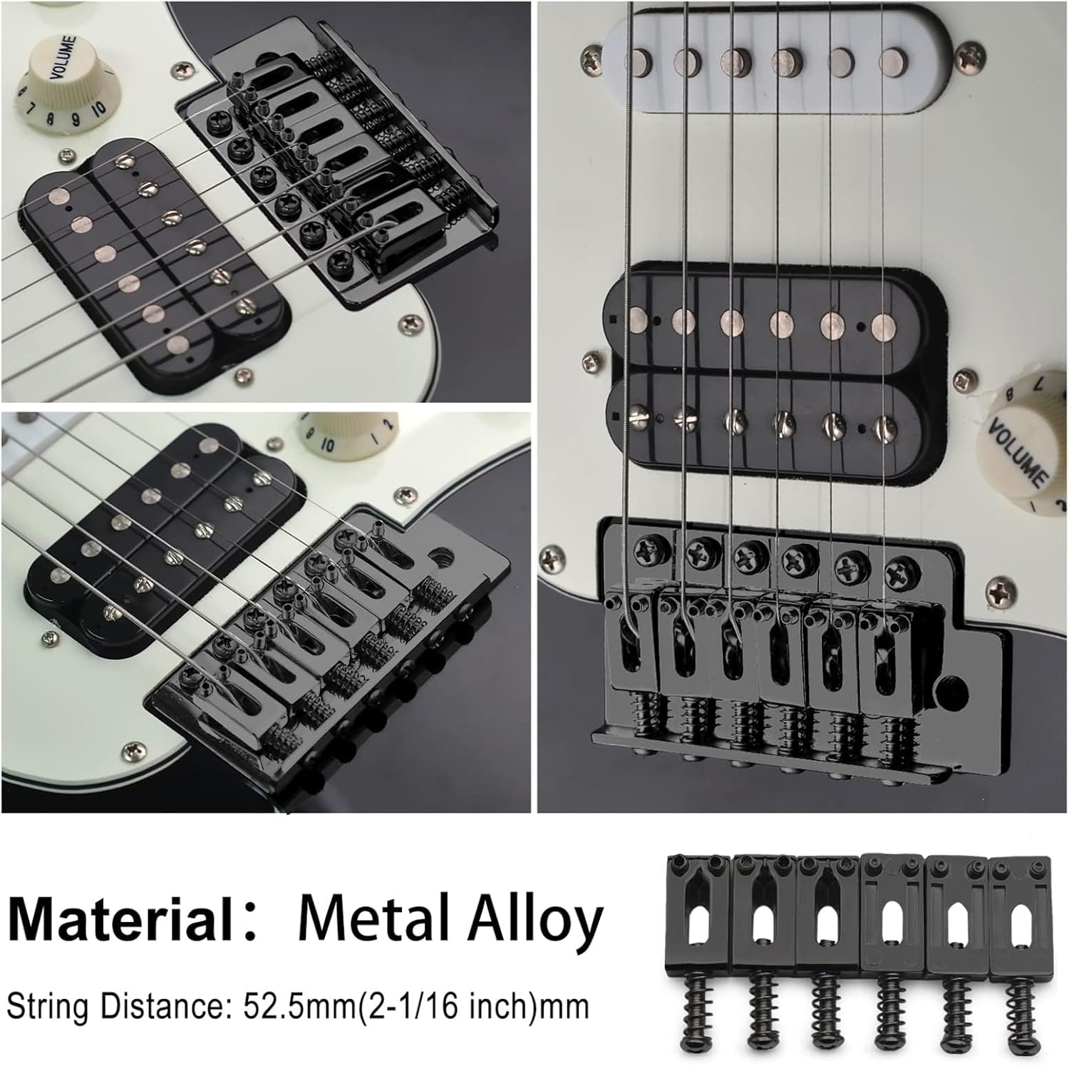 harpfeas Sillas de puente de trémolo de metal de 0.413 in para Fender Stratocaster Strat Telecaster Tele guitarra eléctrica (negro)