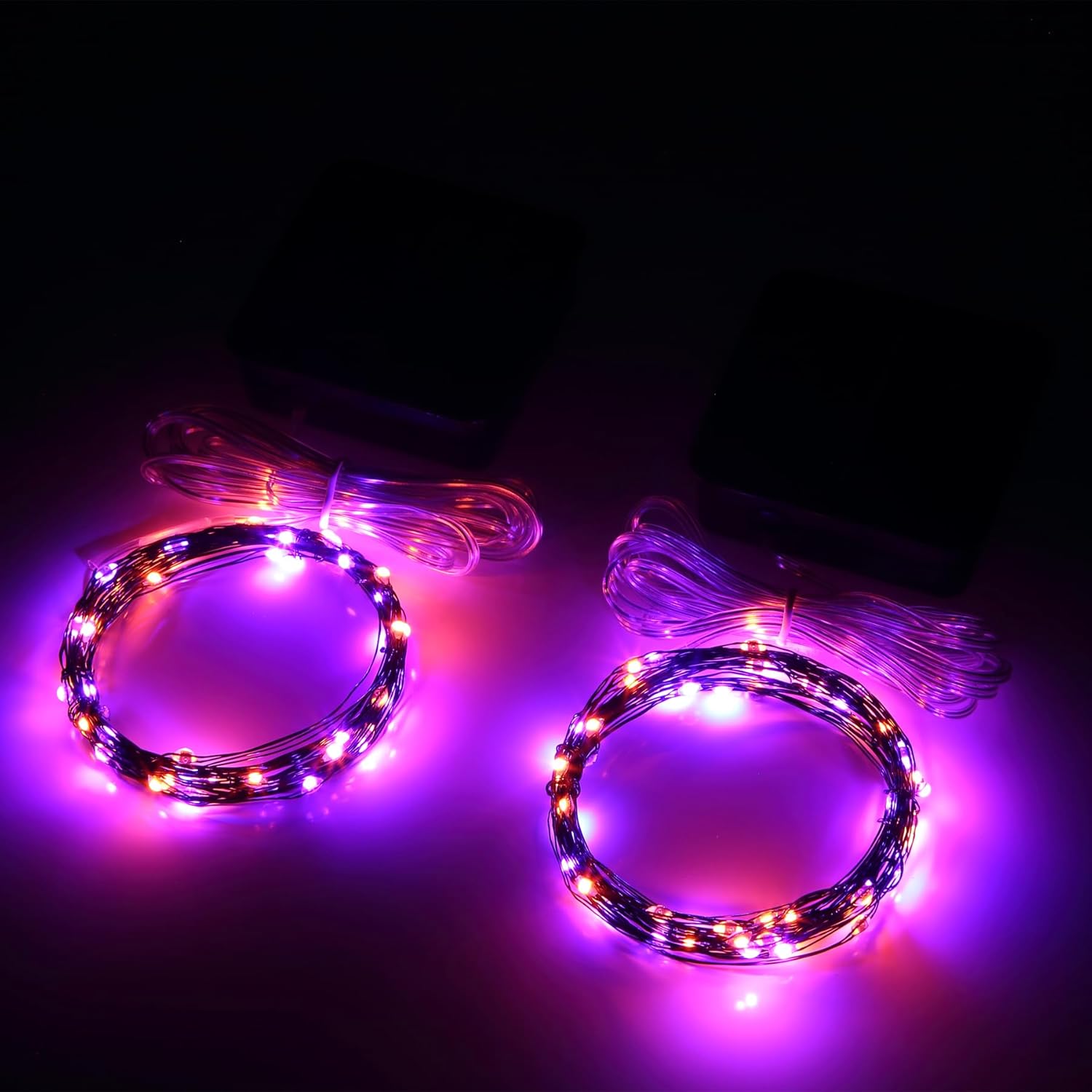 Pequeñas luces espeluznantes para jardín, mini tira de luces solares de Halloween para jardín, cable de cobre negro, luces naranjas y moradas, 15