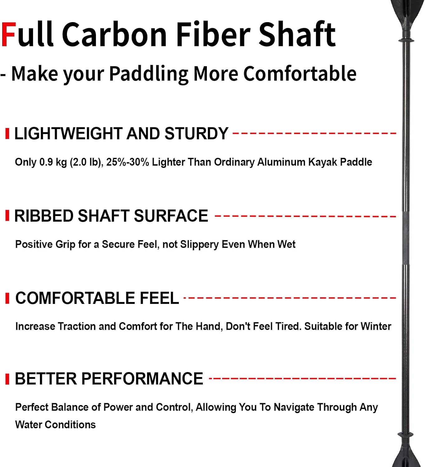 Adjustable Kayak Paddle with Carbon Shaft and PP Blade Available in 220-240cm 230cm-250cm Floating Lightweight Kayak Oars with Original Pattern