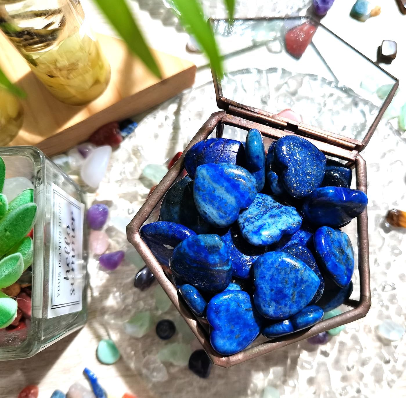 QINJIEJIE 20 piedras de corazón de lapislázuli cristales a granel en forma de amor en forma de piedra de preocupación corazón roca bolsillo piedras