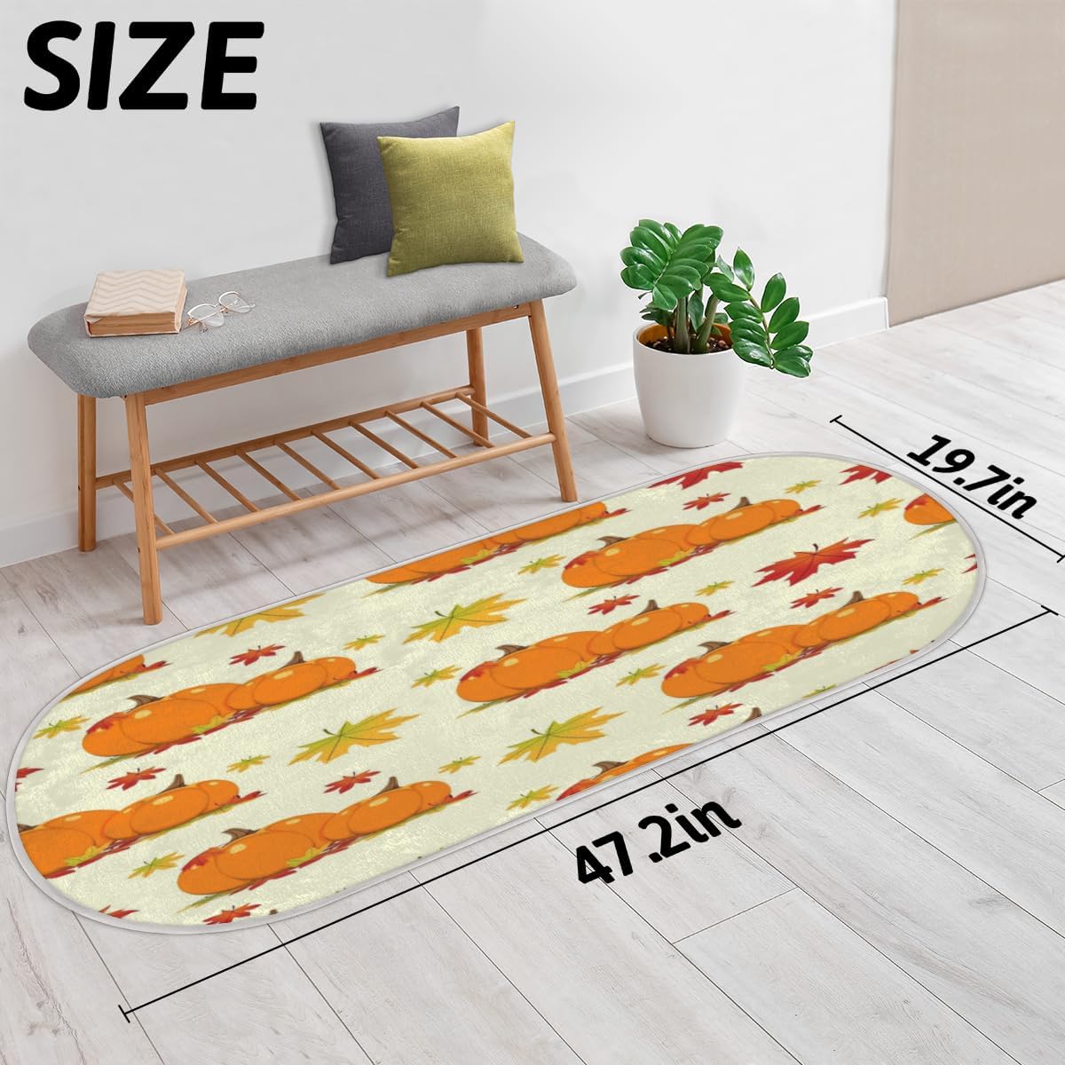 Pumpkins Fall Maple Leaves Memory Foam Bathroom Rug Runner Soft Cozy Bath Rug Water Absorbent Non-Slip Bathroom Mat Thick Velvet Shower Mat Bath Mat