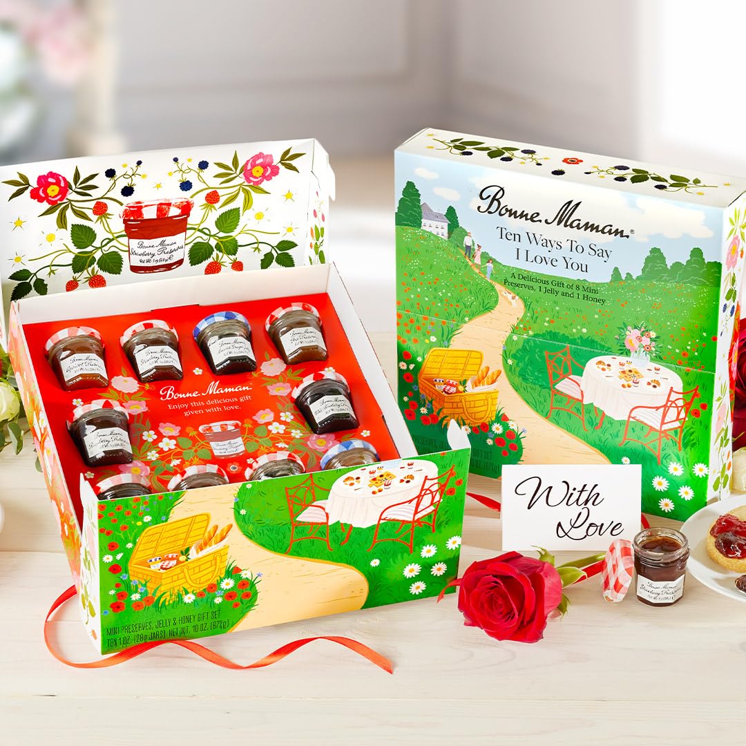 Bonne Maman “Diez maneras de decir te amo”, 9 mini untables de frutas y 1 miel