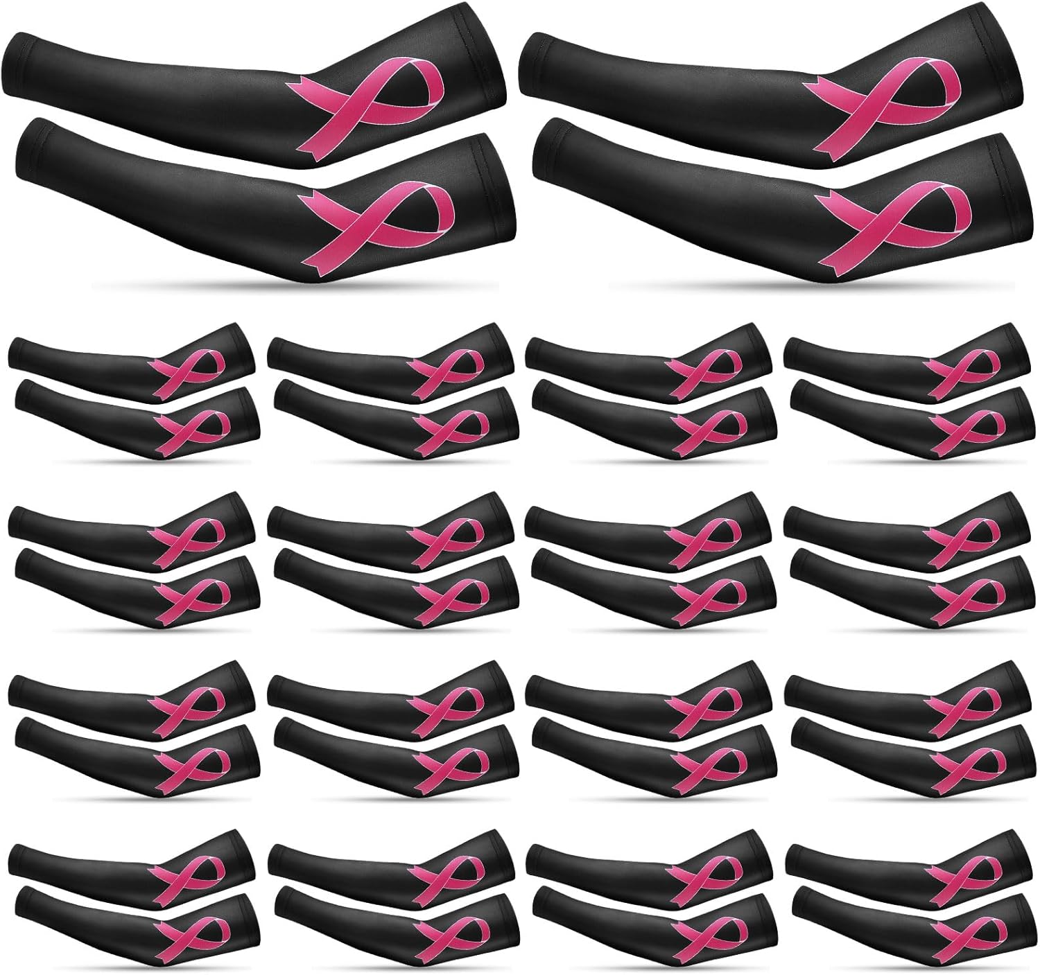 Zhehao 18 pares de mangas de concientización sobre el cáncer de mama, mangas de compresión para brazos con cinta rosa, mangas de compresión para
