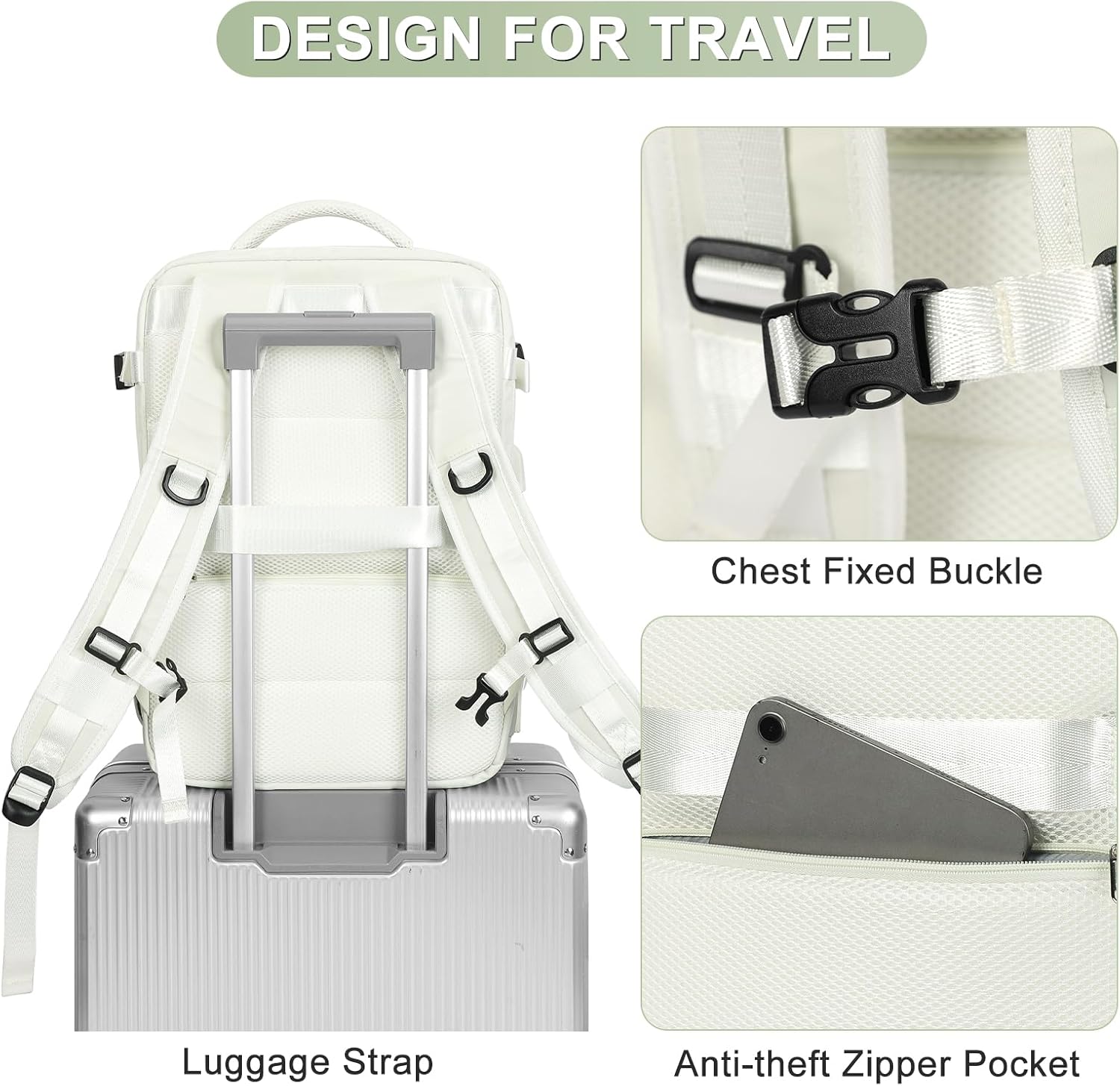 Mochila casual Mochila de viaje, B-media luna blanca, Mochilas Daypack